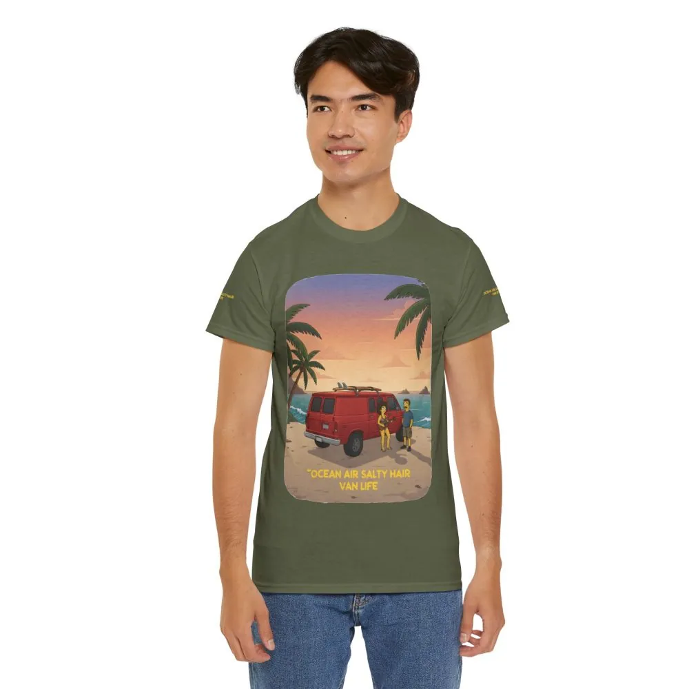 Unisex Heavy Cotton Tee — "Ocean Air Salty Hair Van Life" Design Sitcom-Line