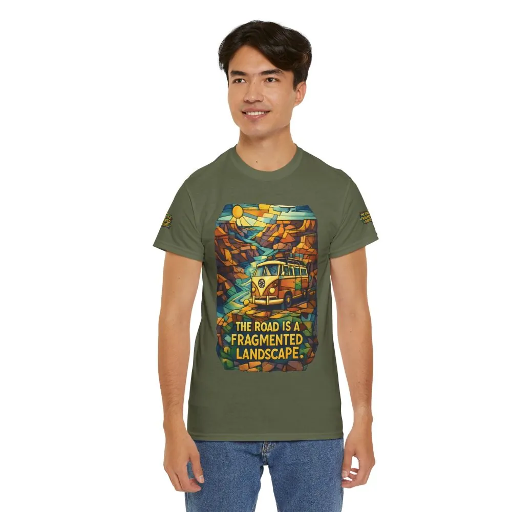 Unisex Heavy Cotton Tee — "The Road Is A Fragmented Landscape" Design Cubic-Line