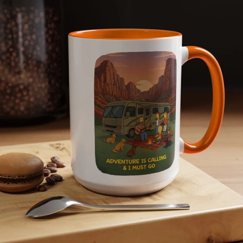 Accent Coffee Mug (11, 15oz) — "Adventure Is Calling-I Must Go" Design Sitcom-Line
