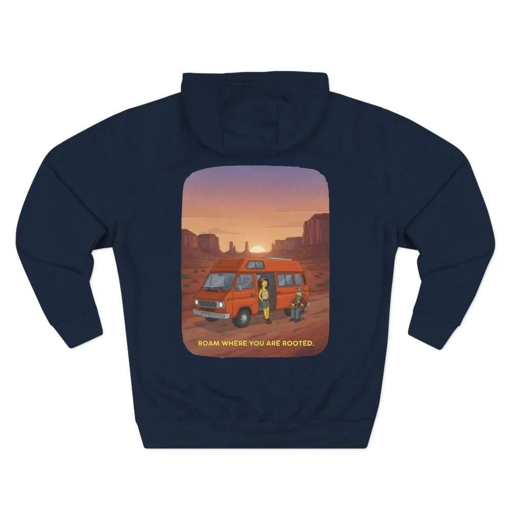 Three-Panel Fleece Hoodie - "Roam Where You Are Rooted" Design Sitcom-Line