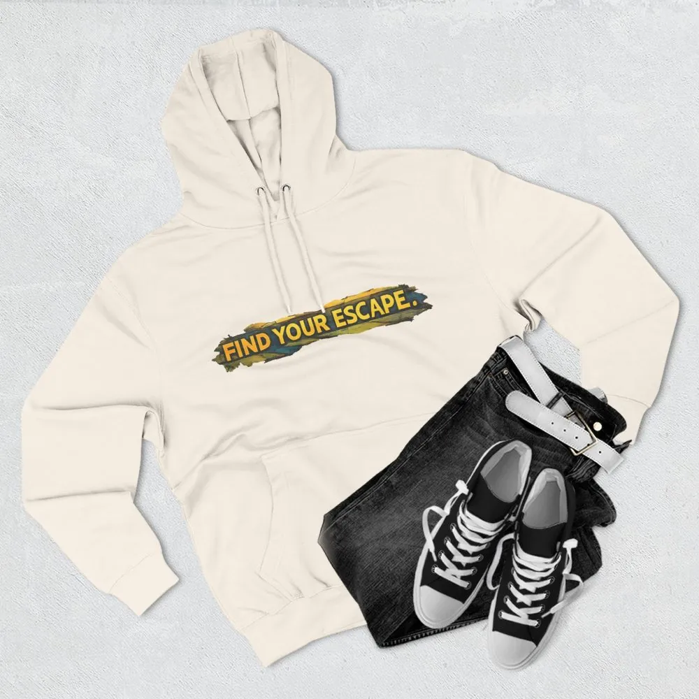 Three-Panel Fleece Hoodie - "Find Your Escape" Design Cubic-Line
