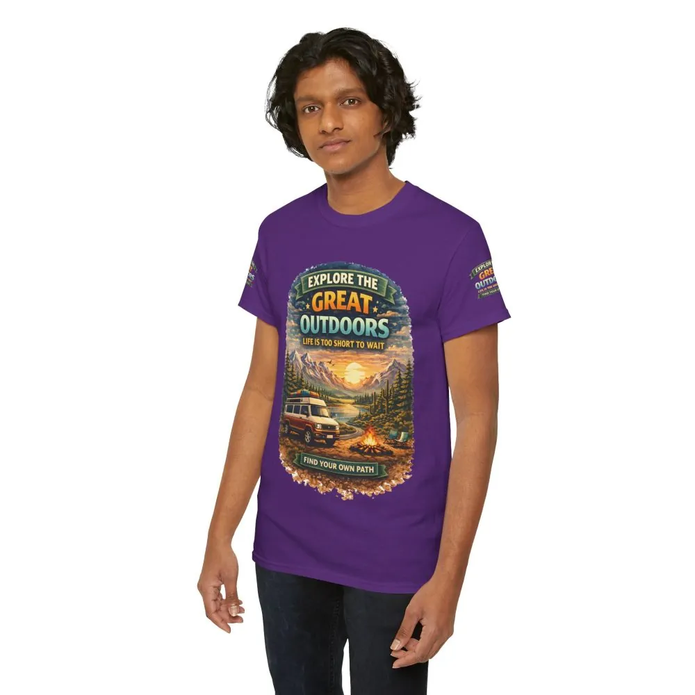Unisex Heavy Cotton Tee — "Explore The Great Outdoors" Design Scenic-Line