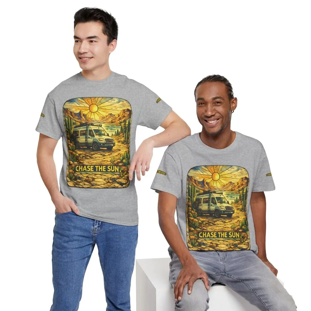 Unisex Heavy Cotton Tee — "Chase The Sun" Design Cubic-Line