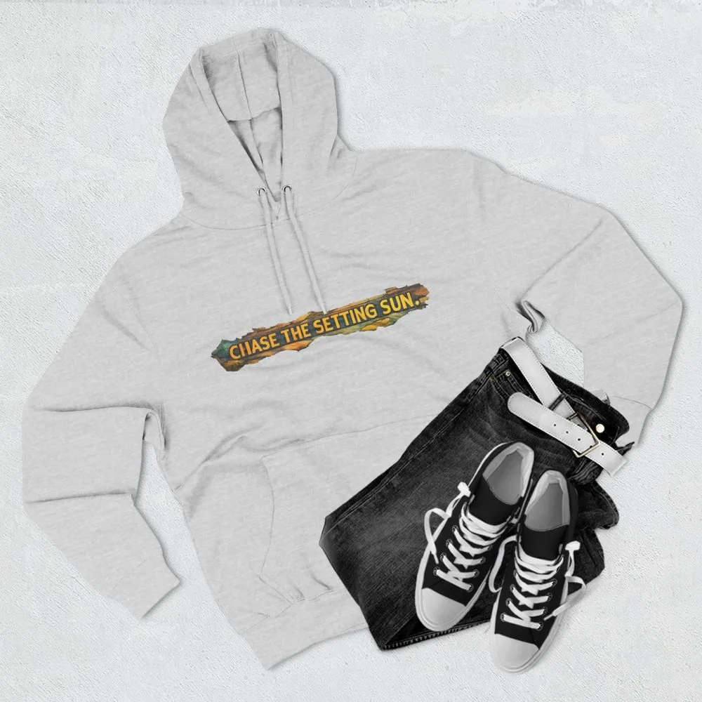 Three-Panel Fleece Hoodie - "Chase The Settings Sun" Design Cubic-Line