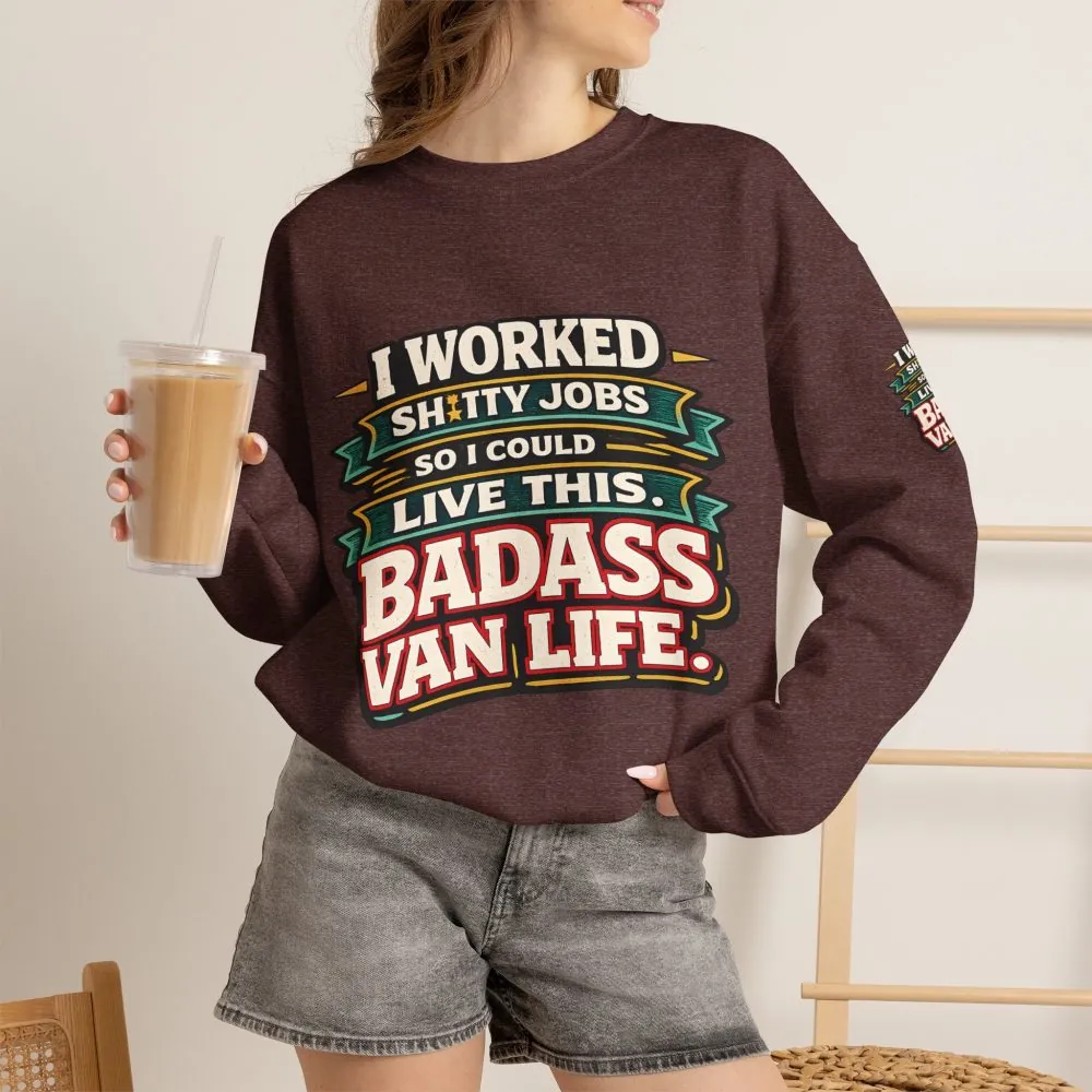 Unisex Heavy Blend™ Crewneck Sweatshirt — "I Worked Shitty Jobs" Design F**K-Line