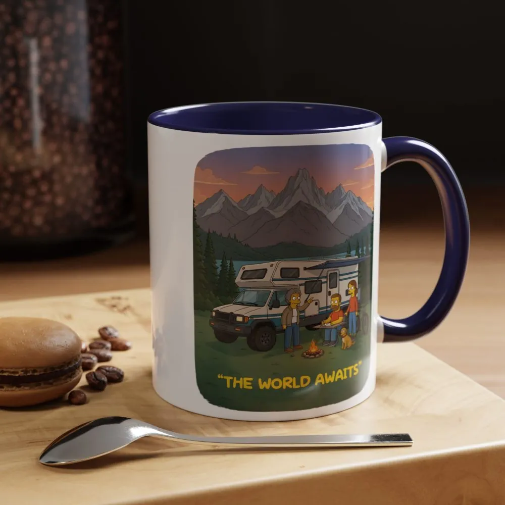 Accent Coffee Mug (11, 15oz) — "The World Awaits" Design Sitcom-Line