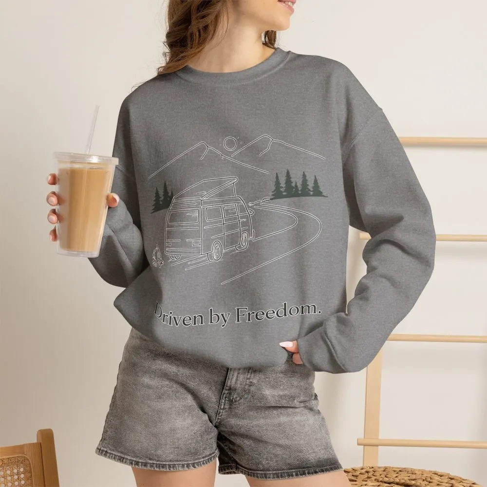 Unisex Heavy Blend™ Crewneck Sweatshirt — "Driven By Freedom" Design Minimal-Line