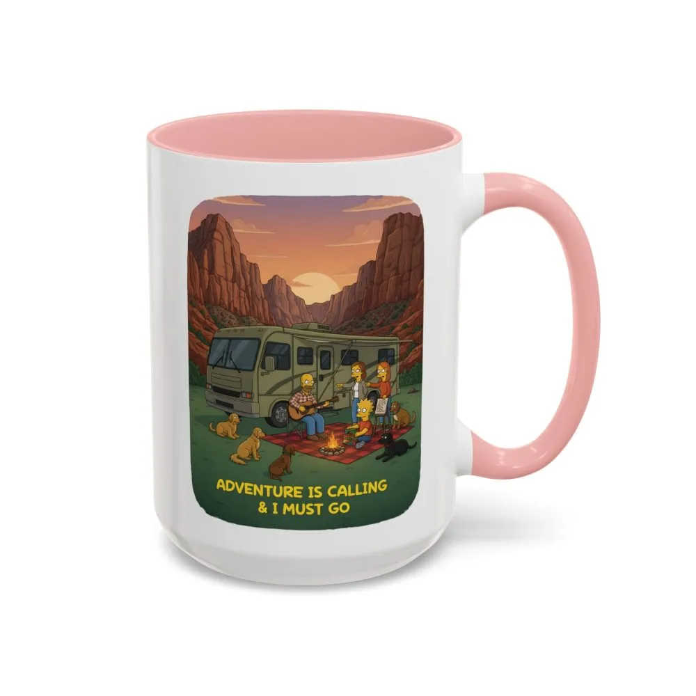 Accent Coffee Mug (11, 15oz) — "Adventure Is Calling-I Must Go" Design Sitcom-Line