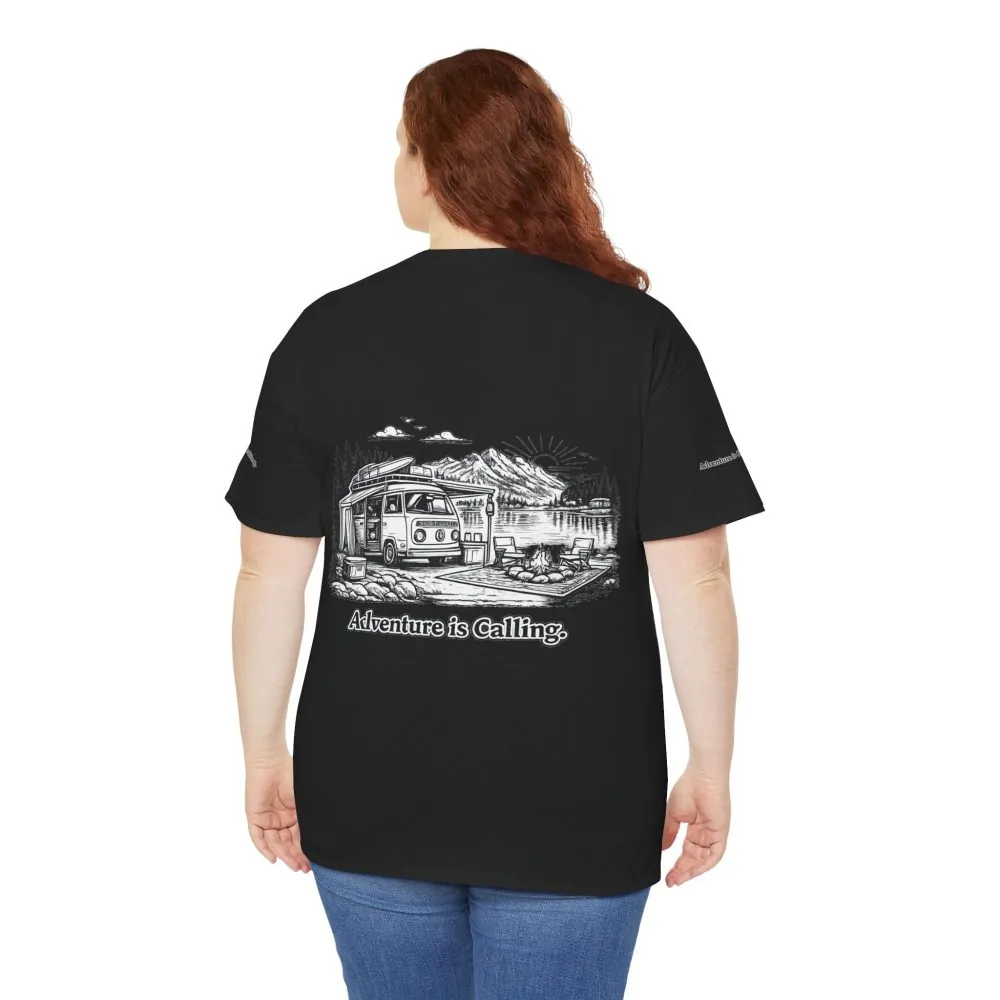 Unisex Heavy Cotton Tee — "Adventure Is Calling" Design Minimal-Line