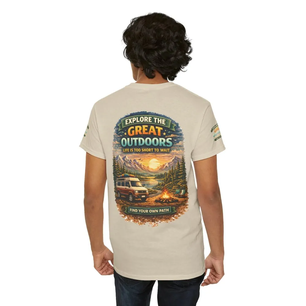 Unisex Heavy Cotton Tee — "Explore The Great Outdoors" Design Scenic-Line
