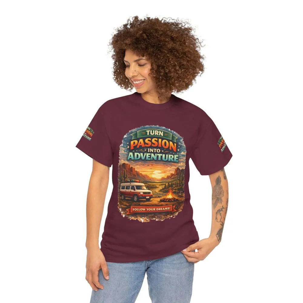 Unisex Heavy Cotton Tee — "Turn Passion Into Adventure" Design Scenic-Line
