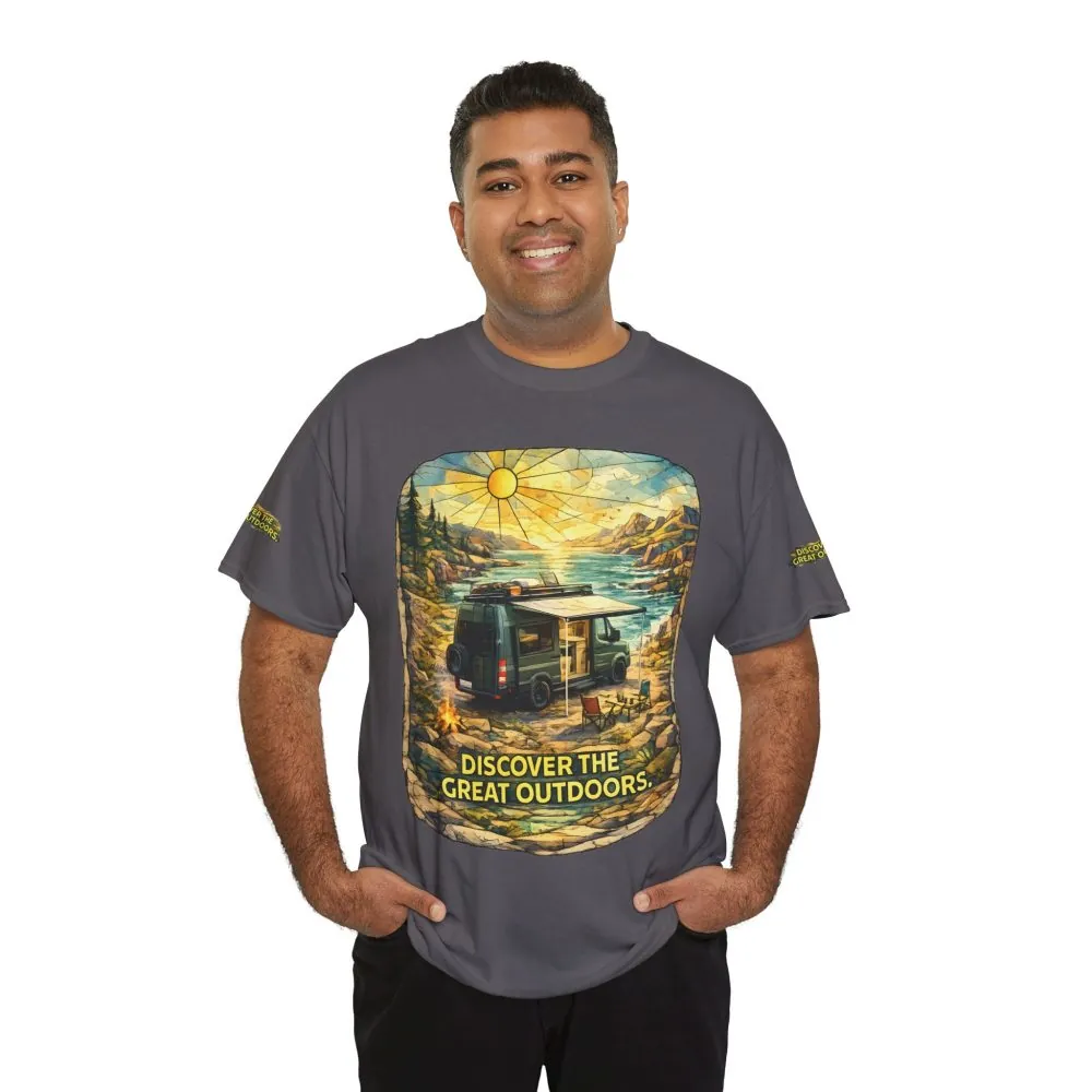 Unisex Heavy Cotton Tee — "Discover The Great Outdoors" Design Cubic-Line