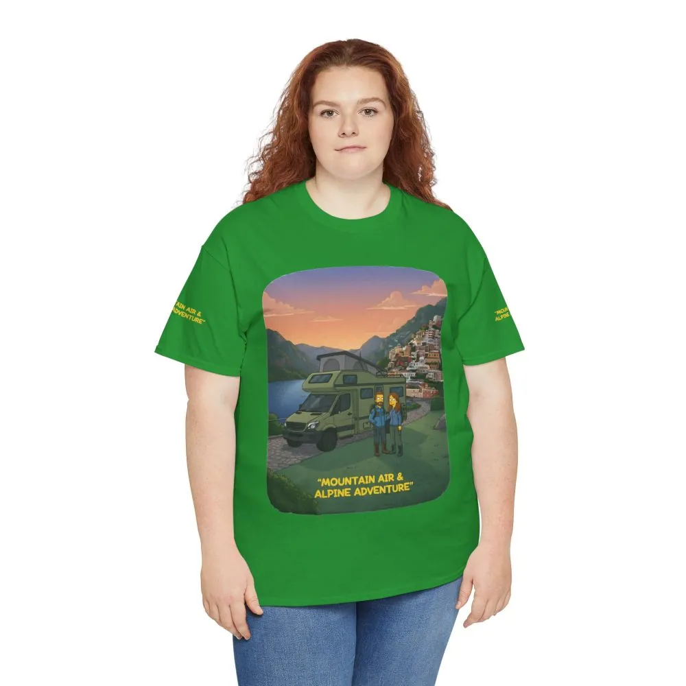12388211744774605192_2048.jpeg Unisex Heavy Cotton Tee — "Mountain Air And Alpine Adventure" Design Sitcom-Line