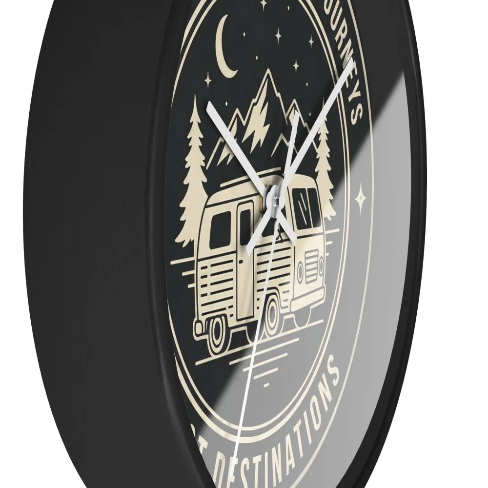 12391771893596930314_2048.jpeg Wall Clock — "ROAD WHERE MADE FOR JOURNEYS-NOT DESTINATIONS" Camper Van Mountain Travel Timepiece