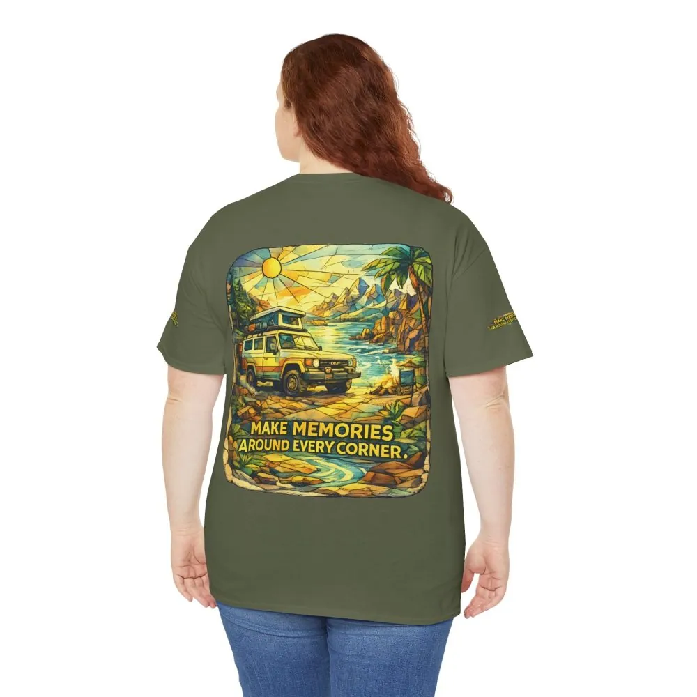 Unisex Heavy Cotton Tee — "Make Memories Around Every Corner" Design Cubic-Line