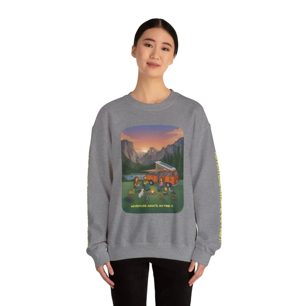 Unisex Heavy Blend™ Crewneck Sweatshirt — "Adventure Awaits-Go Find It"" Design Sitcom-Line