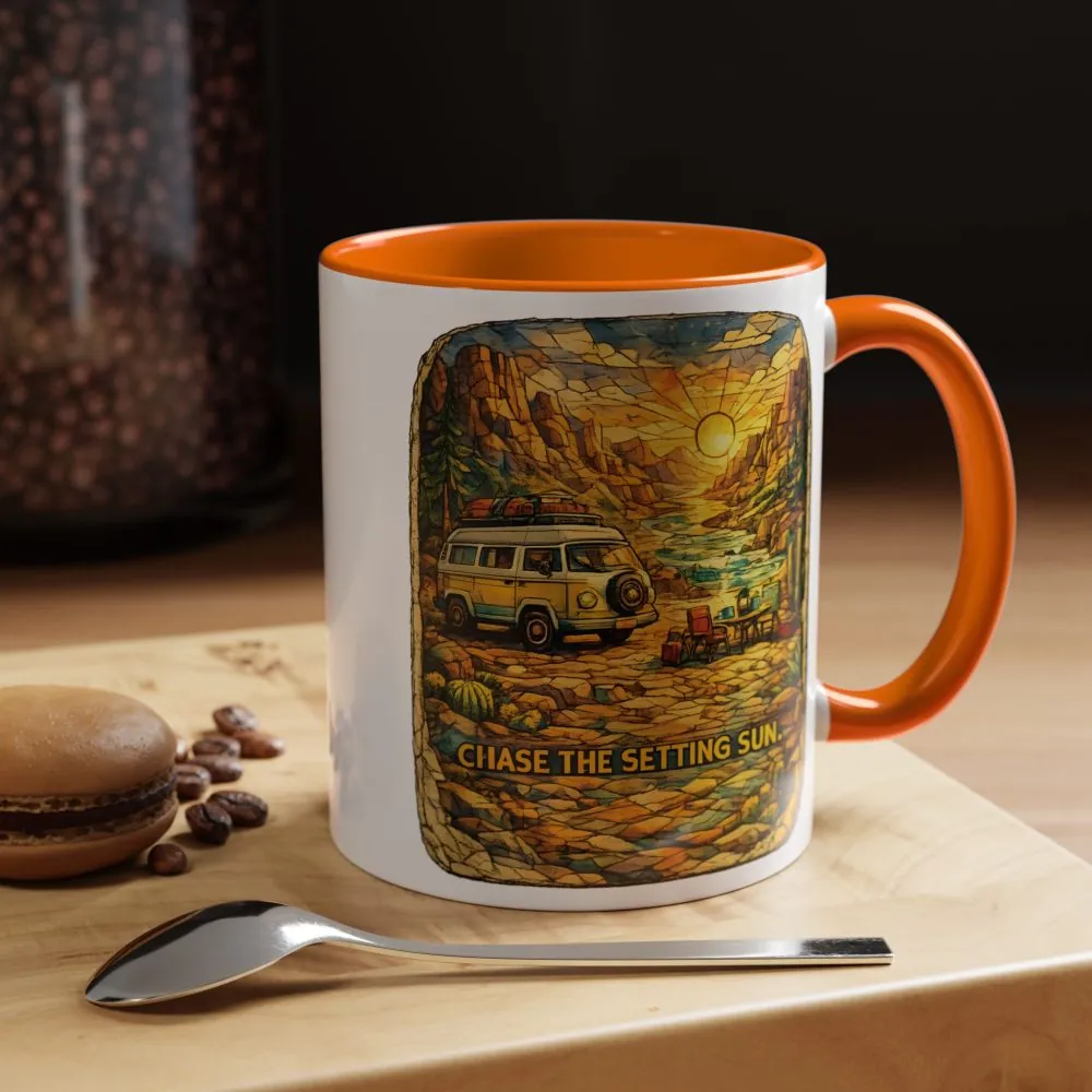 Accent Coffee Mug (11, 15oz) — "Chase The Settings Sun" Design Cubic-Line