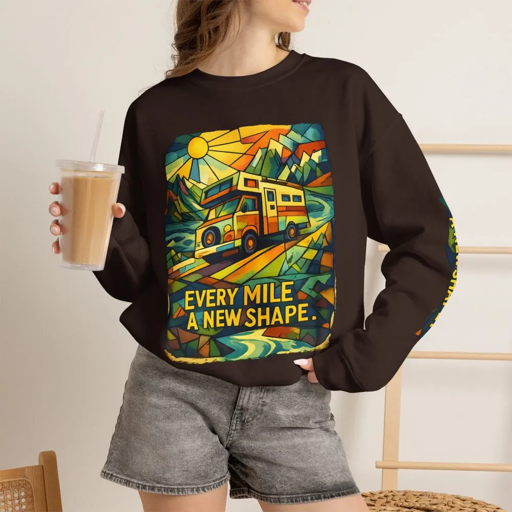 12398911925749423024_2048.jpeg Unisex Heavy Blend™ Crewneck Sweatshirt — "Every Mile A New Shape" Design Cubic-Line