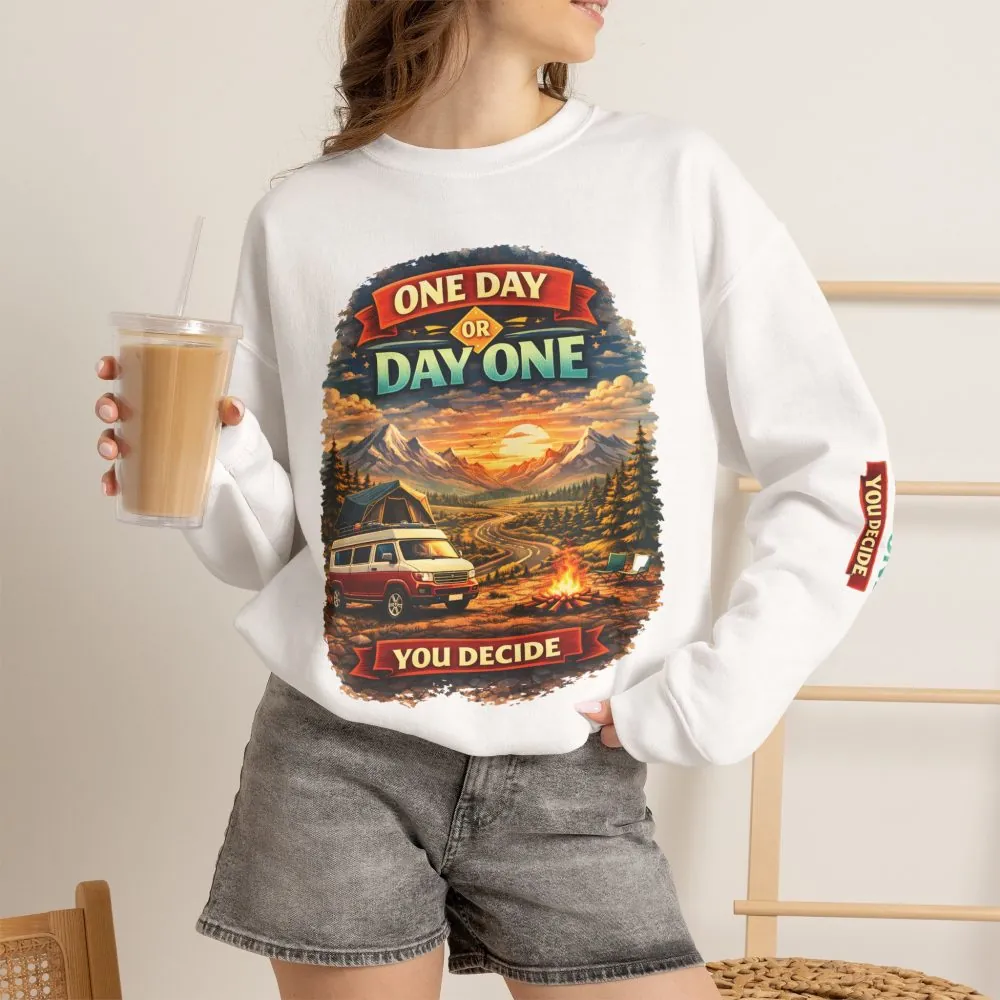 Unisex Heavy Blend™ Crewneck Sweatshirt — "One Day Or Day One" Design Scenic-Line