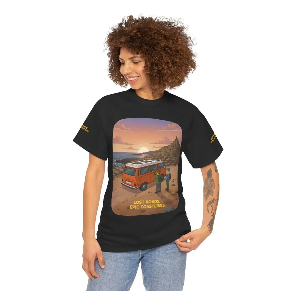 Unisex Heavy Cotton Tee — "Lost Roads Epic Coastlines" Design Sitcom-Line