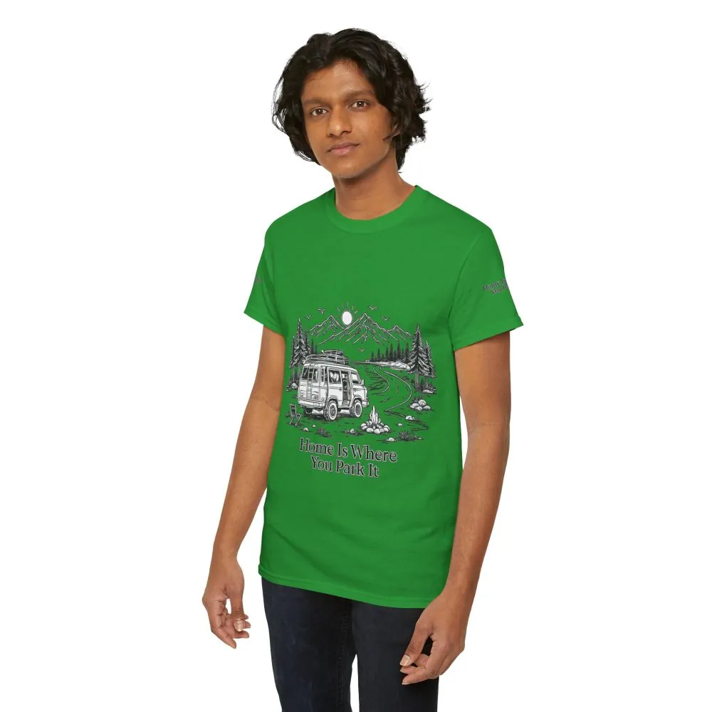 Unisex Heavy Cotton Tee — "Home Is Where You Park It" Design Minimal-Line