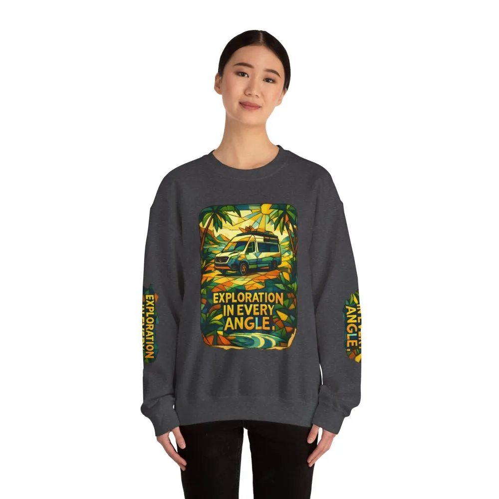 Unisex Heavy Blend™ Crewneck Sweatshirt — "Exploration In Every Angle" Design Cubic-Line