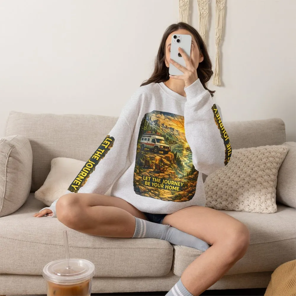Unisex Heavy Blend™ Crewneck Sweatshirt — "Let The Journey Be Your Home" Design Cubic-Line
