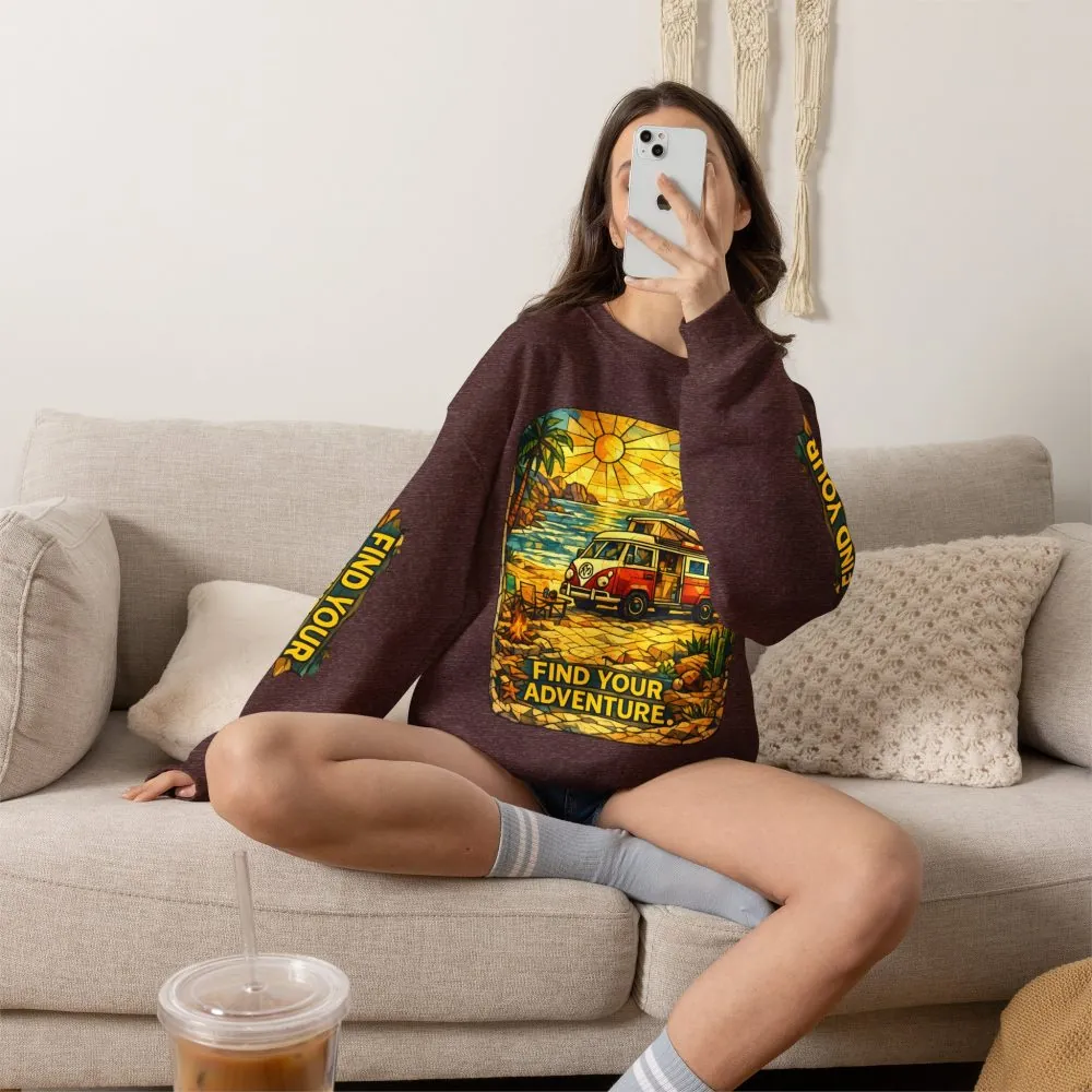 Unisex Heavy Blend™ Crewneck Sweatshirt — "Find Your Adventure" Design Cubic-Line