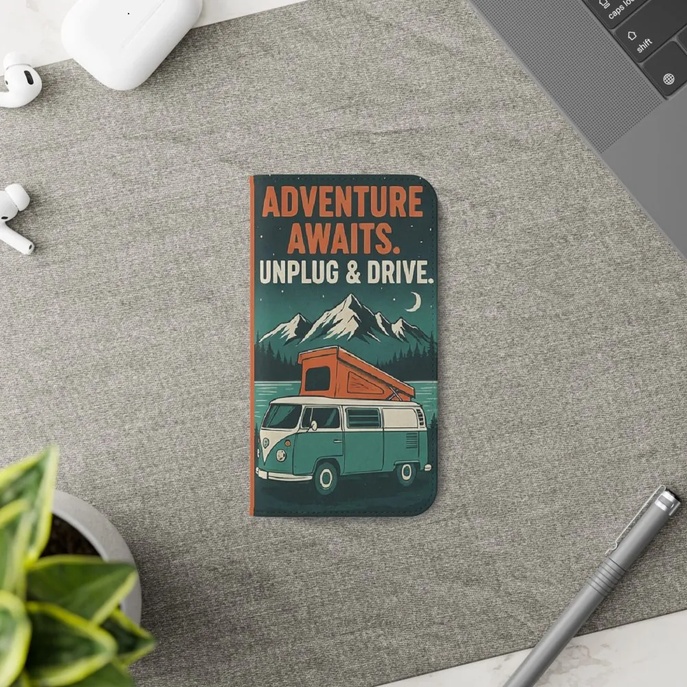 Flip Phone Case — "Adventure Awaits, Fuel Your Journey, Not the WiFi" Wallet Cover