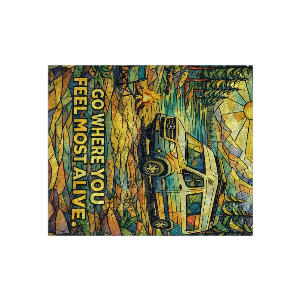 Crushed Velvet Blanket —"Go Where You Feel Most Alive" Design Cubic-Line (Campervan)