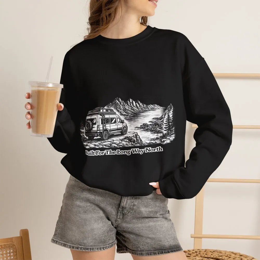 Unisex Heavy Blend™ Crewneck Sweatshirt — "Built For The Long Way North" Design Minimal-Line