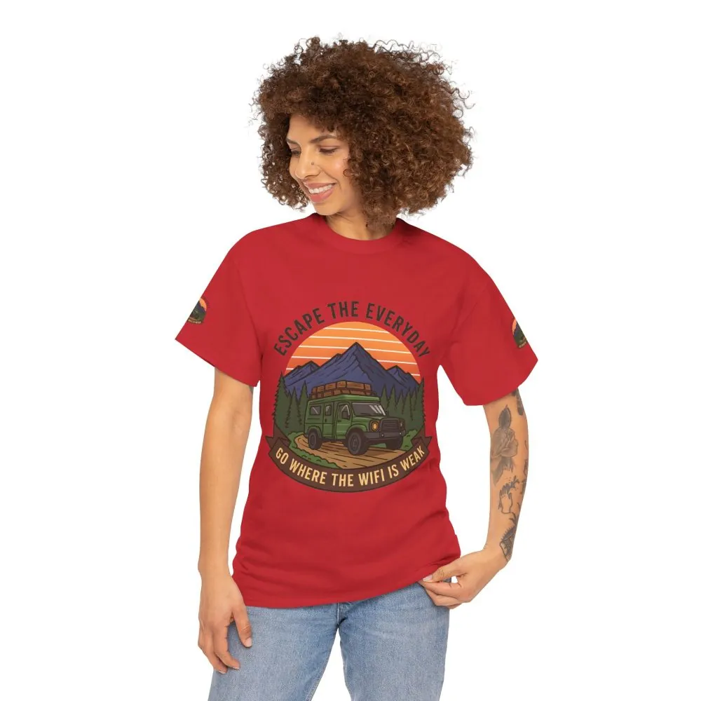 Unisex Heavy Cotton Tee — "Go Where the WiFi Is Weak" Adventure Shirt