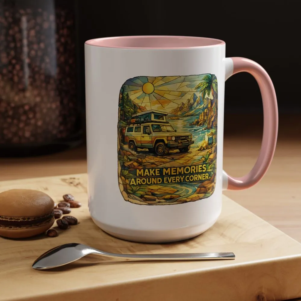 Accent Coffee Mug (11, 15oz) — "Make Memories Around Every Corner" Design Cubic-Line