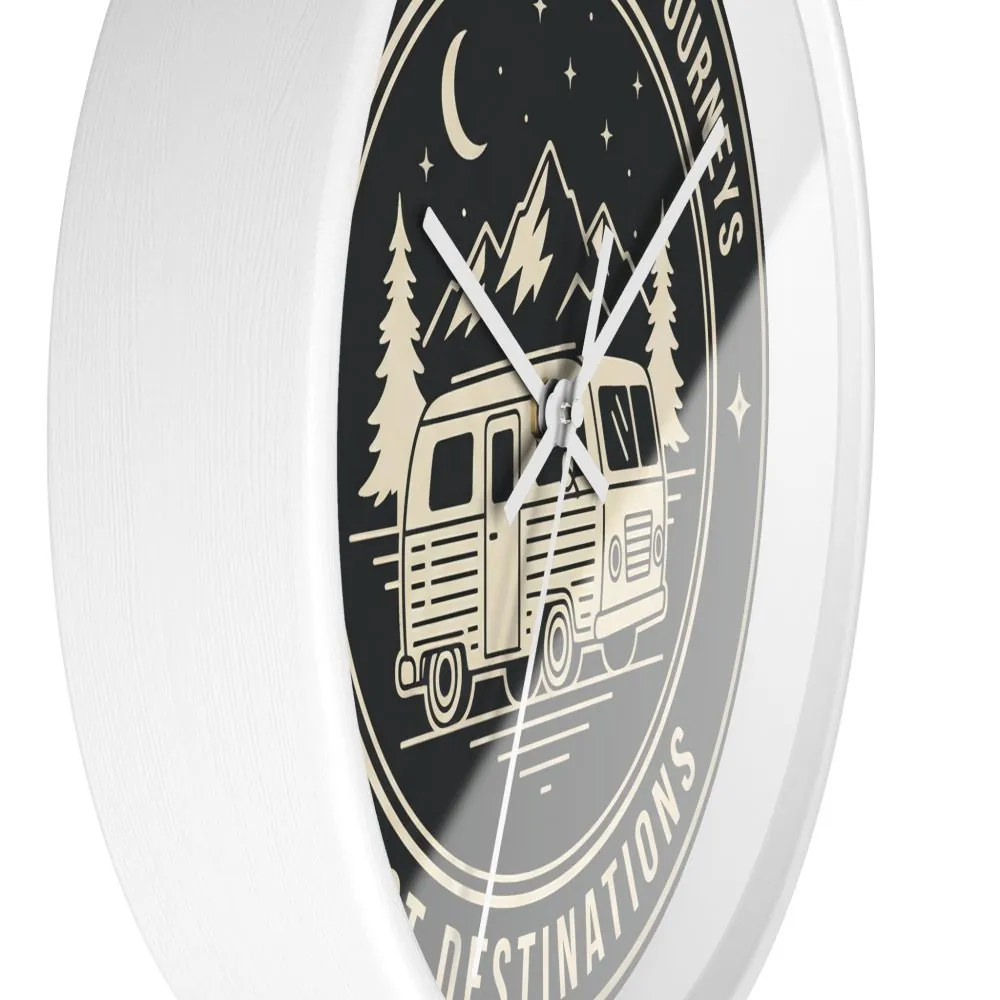 12445097754446938049_2048.jpeg Wall Clock — "ROAD WHERE MADE FOR JOURNEYS-NOT DESTINATIONS" Camper Van Mountain Travel Timepiece