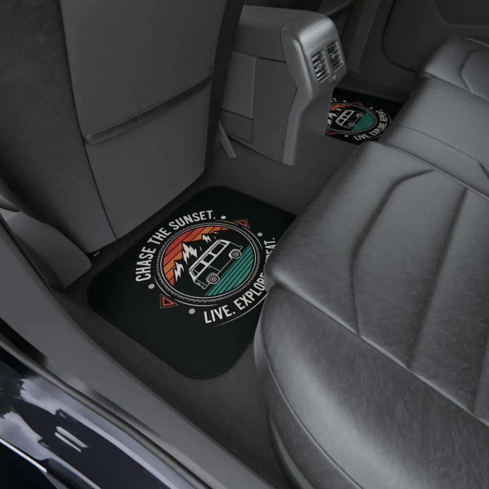 Car Mats (Set of 4)— "Good Vibes & Open Road" Adventure Van Floor Mat Set