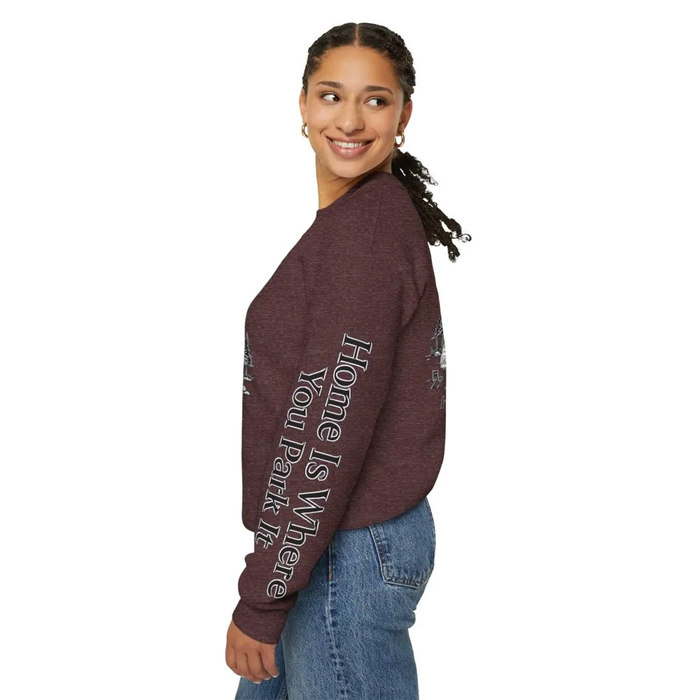 12445360202131599343_2048.jpeg Unisex Heavy Blend™ Crewneck Sweatshirt — "Home Is Where You Park It" Design Minimal-Line