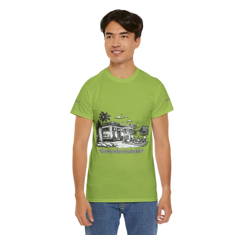 Unisex Heavy Cotton Tee — "Home Is Where You Park It" Design Minimal-Line