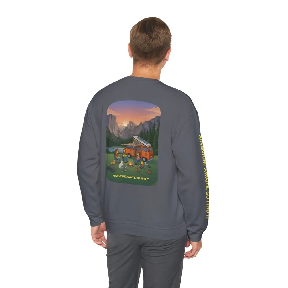 Unisex Heavy Blend™ Crewneck Sweatshirt — "Adventure Awaits-Go Find It"" Design Sitcom-Line