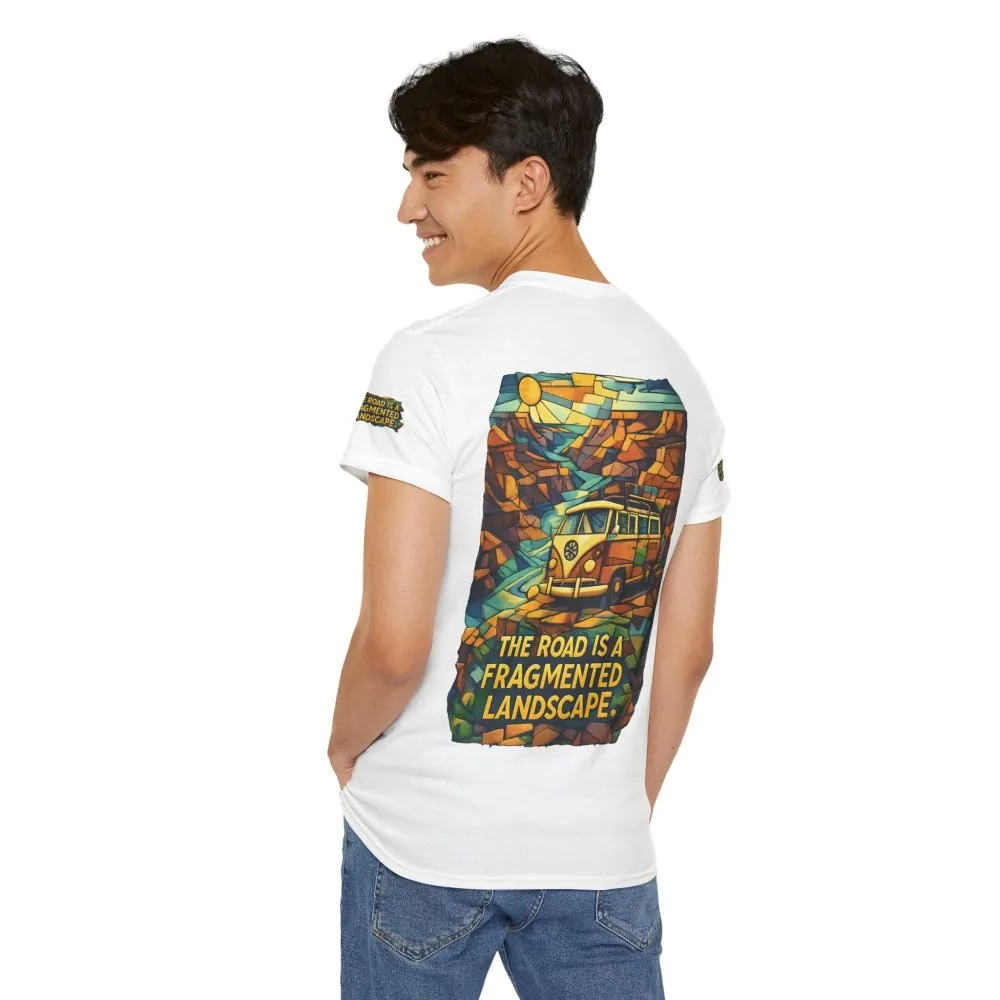 Unisex Heavy Cotton Tee — "The Road Is A Fragmented Landscape" Design Cubic-Line