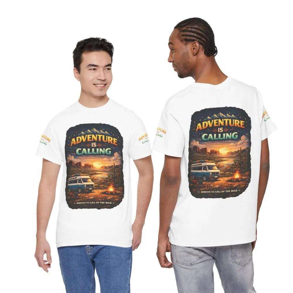 Unisex Heavy Cotton Tee — "Adventure Is Calling" Design Scenic-Line