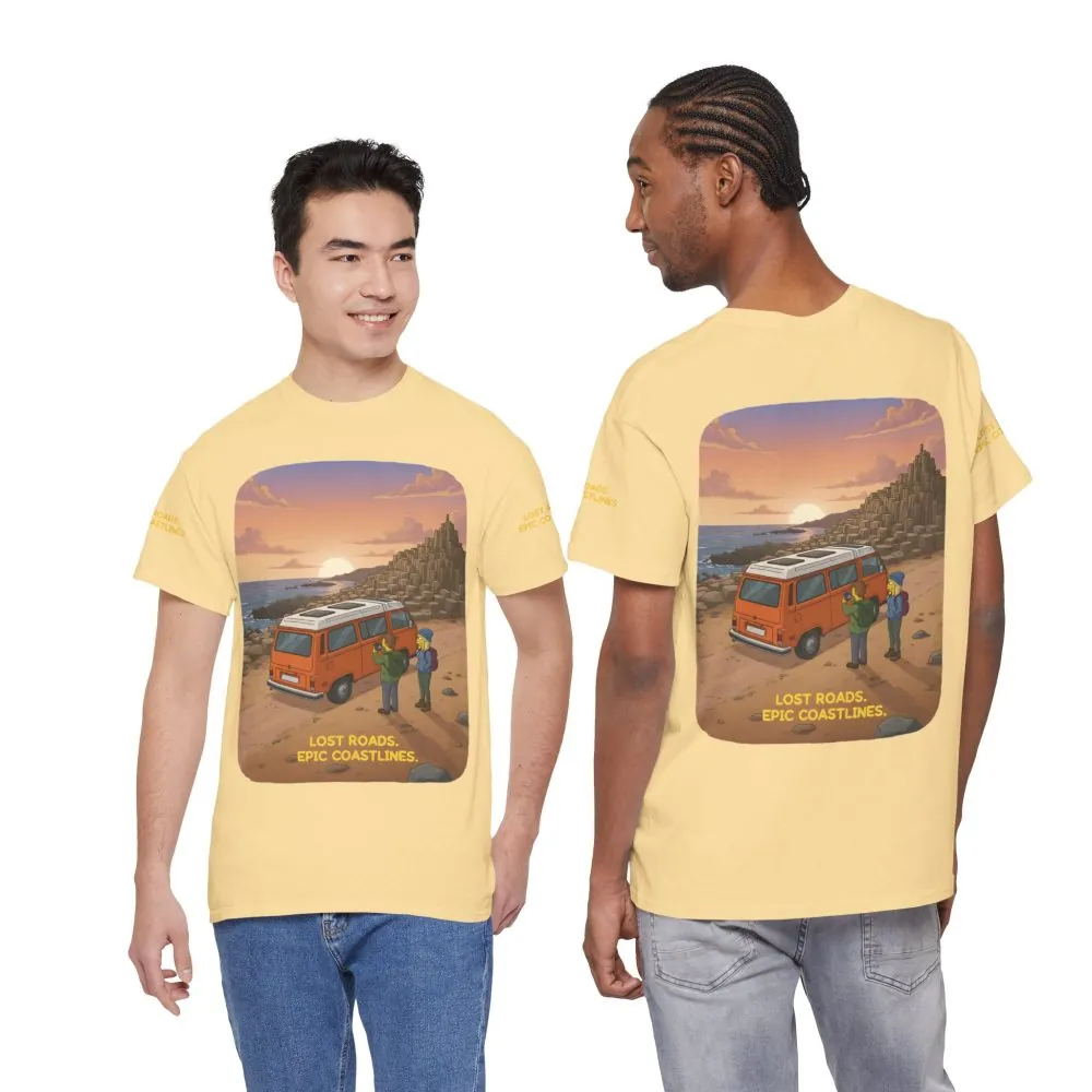Unisex Heavy Cotton Tee — "Lost Roads Epic Coastlines" Design Sitcom-Line