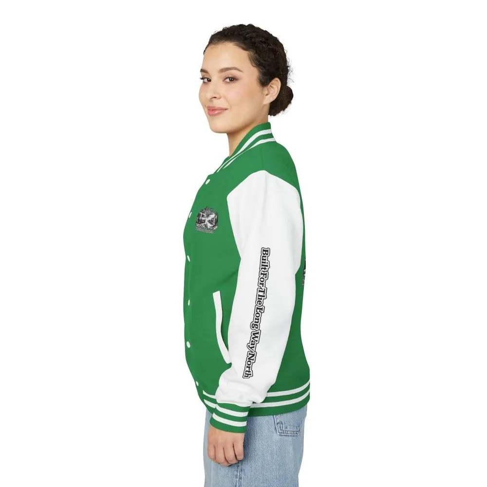 Unisex Heavyweight Letterman Jacket — "Built For The Long Way North" Travel Varsity Coat