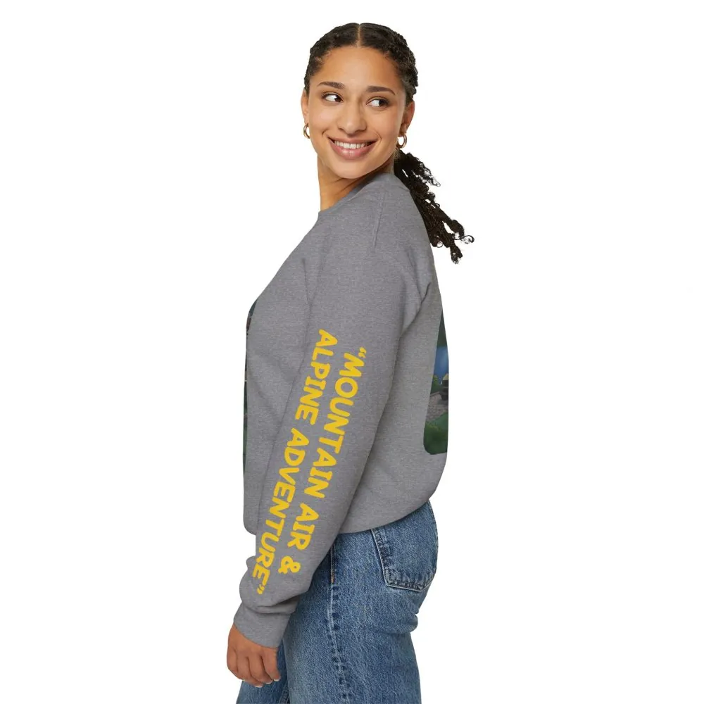 Unisex Heavy Blend™ Crewneck Sweatshirt — "Mountain Air And Alpine Adventure"" Design Sitcom-Line
