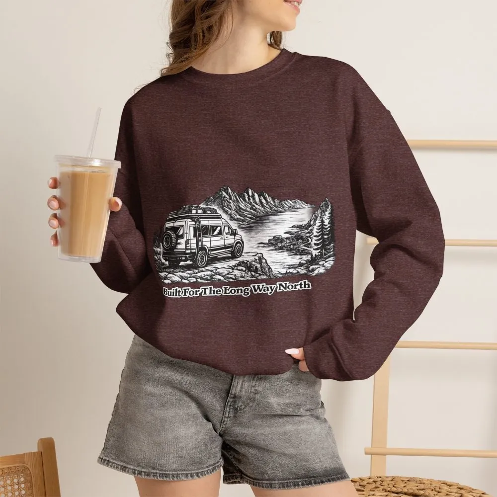 Unisex Heavy Blend™ Crewneck Sweatshirt — "Built For The Long Way North" Design Minimal-Line