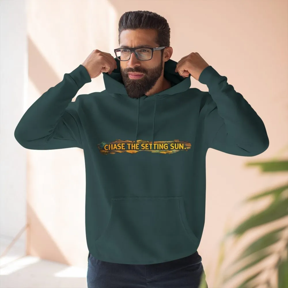 Three-Panel Fleece Hoodie - "Chase The Settings Sun" Design Cubic-Line