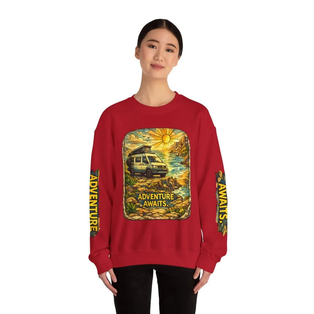 12484672556979223157_2048.jpeg Unisex Heavy Blend™ Crewneck Sweatshirt — "Adventure Awaits" Design Cubic-Line