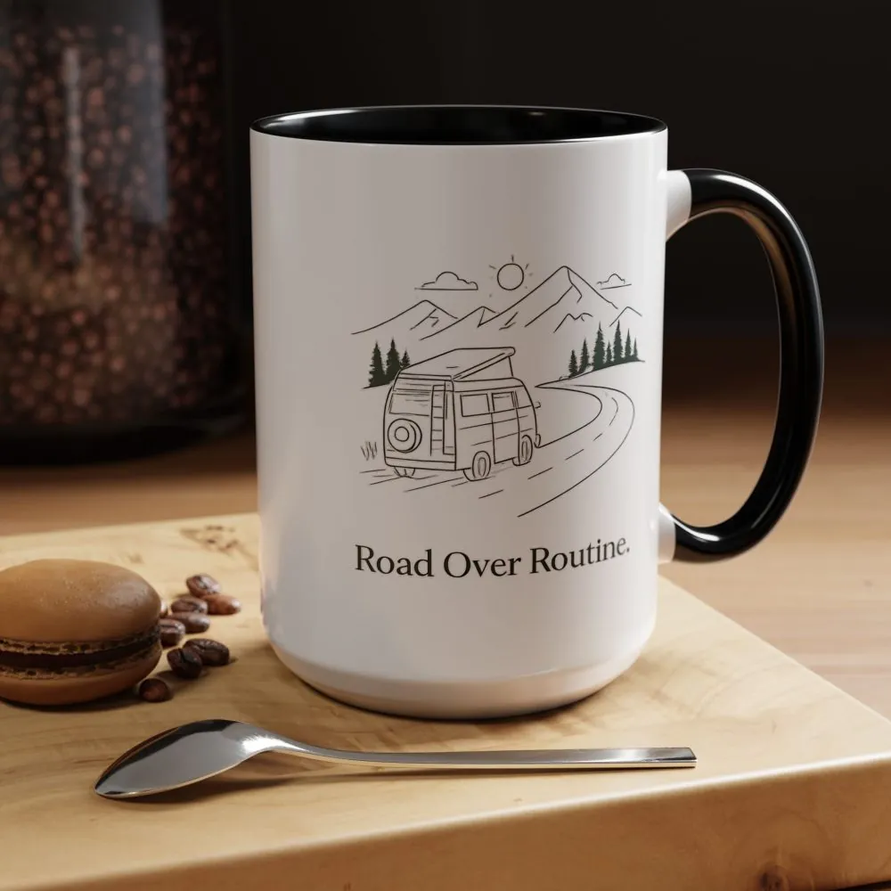 124883572803380998_2048.jpeg Accent Coffee Mug (11, 15oz) — "Road Over Routine" Design Minimal-Line