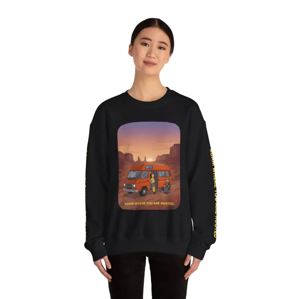 Unisex Heavy Blend™ Crewneck Sweatshirt — "Roam Where You Are Rooted" Design Sitcom-Line