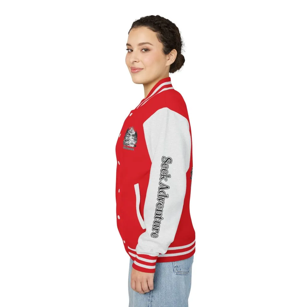 Unisex Heavyweight Letterman Jacket — "Seek Adventure" Travel Varsity Coat