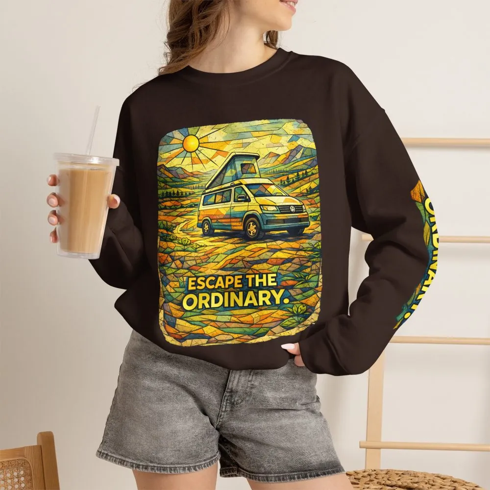 Unisex Heavy Blend™ Crewneck Sweatshirt — "Escape The Ordinary" Design Cubic-Line